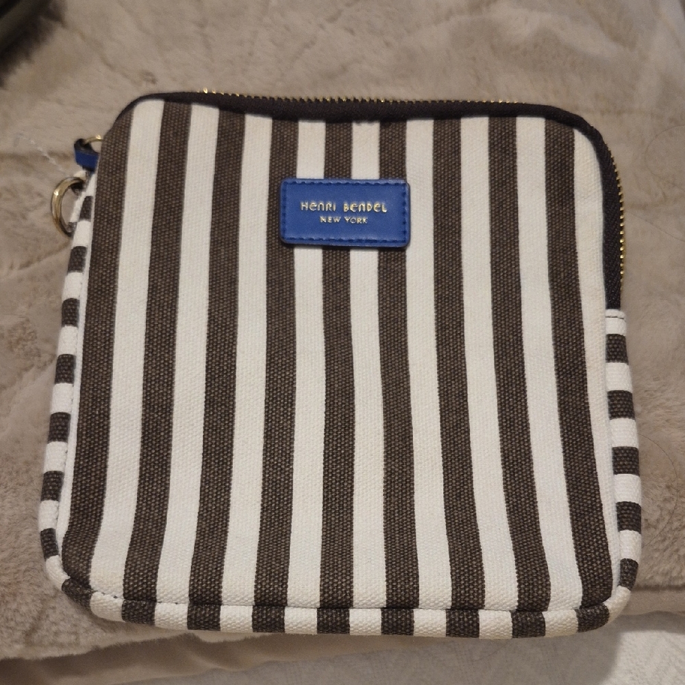 Henri Bendel Blue Label Black and White Striped Toiletry Bag